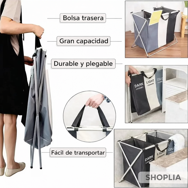 Organiza tu ropa en segundos – Cesto plegable 3 compartimentos